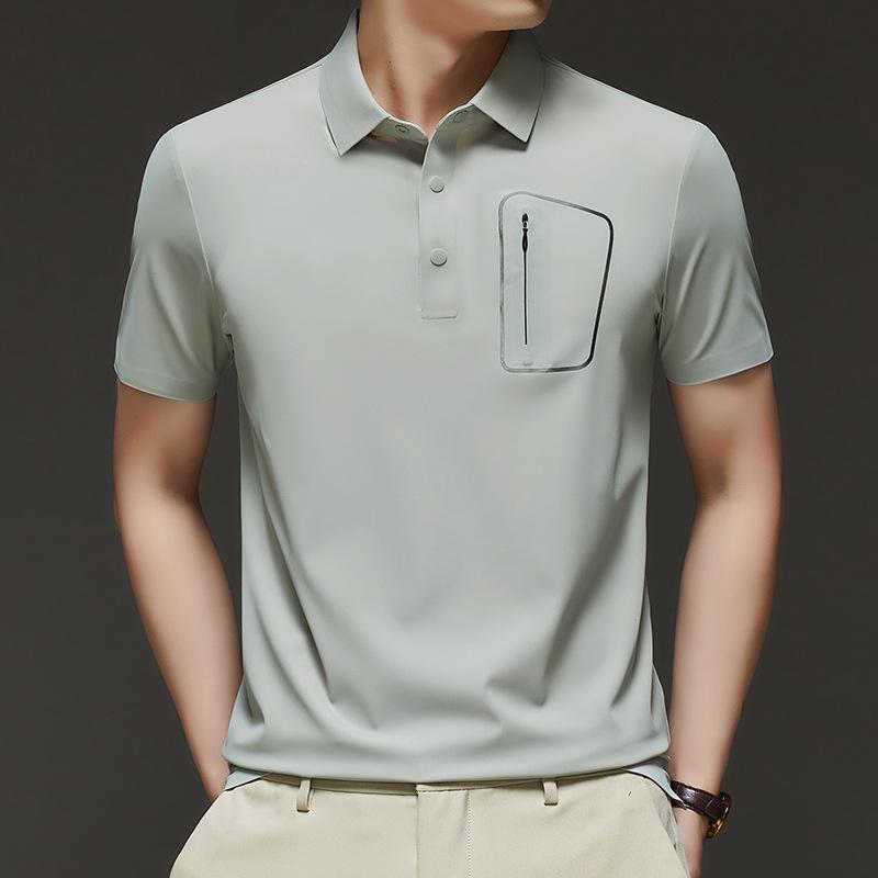 Business Men'S Trendy Brand Short-Sleeved T-Shirt Personalized Pocket Lapel T-Shirt Polo Shirt Internet Celebrity Slim-Fit Half-Sleeve