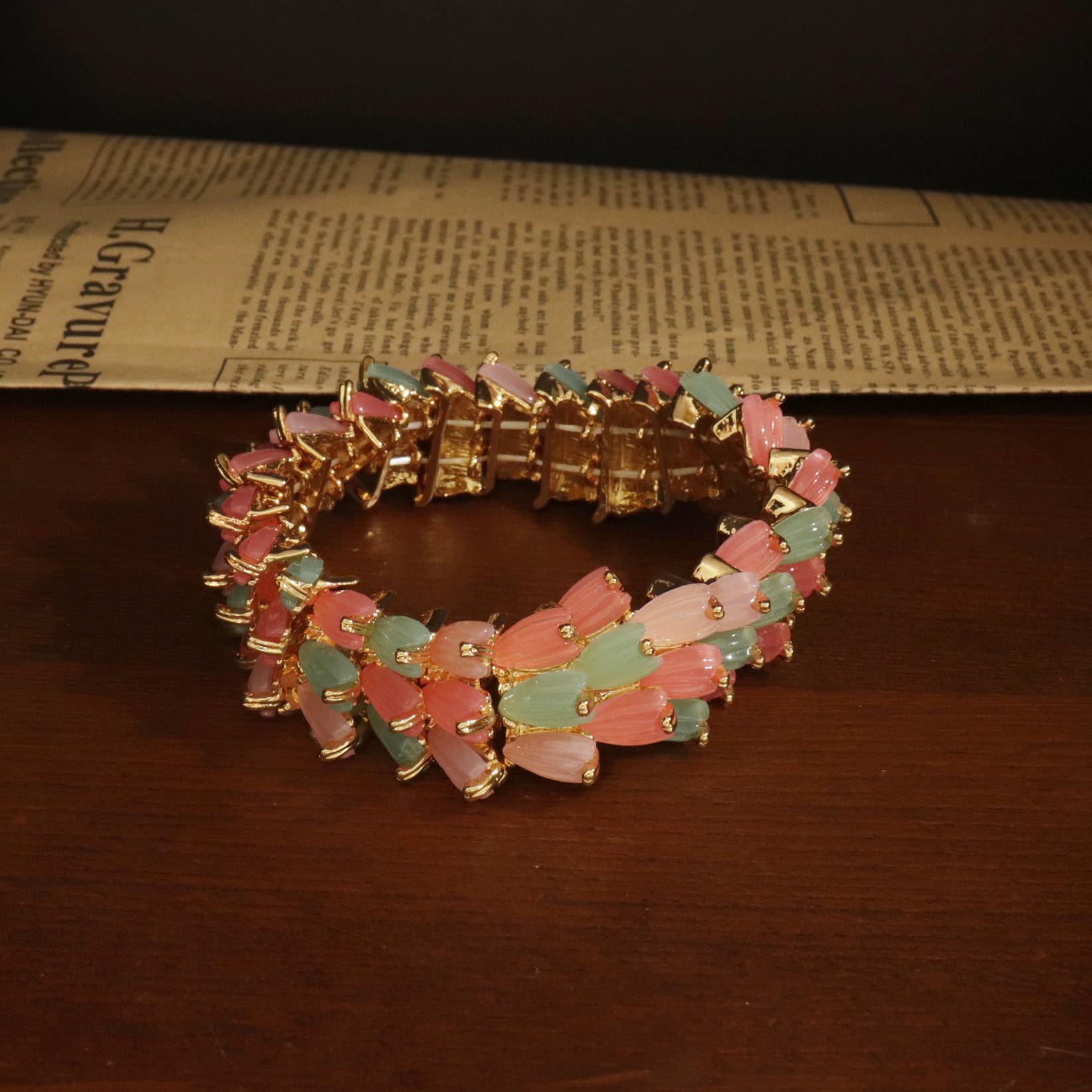 Fresh Floral Jewelry Set: Colorful Necklace, Bracelet & Earrings