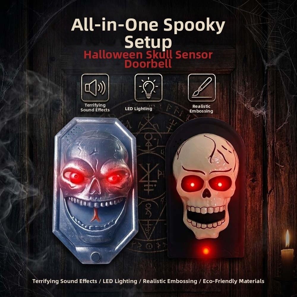 Vocal Animated Skull Doorbell Battery-operated LED Glowing Eyes Talking Ghost Bell Theme Party