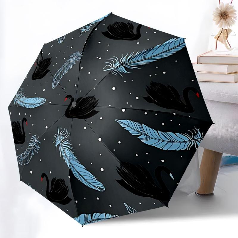 1pc Swan Feathers Automatic Open/close, All-Season Portable Folding Umbrella, Travel, Everyday, Formal Events063