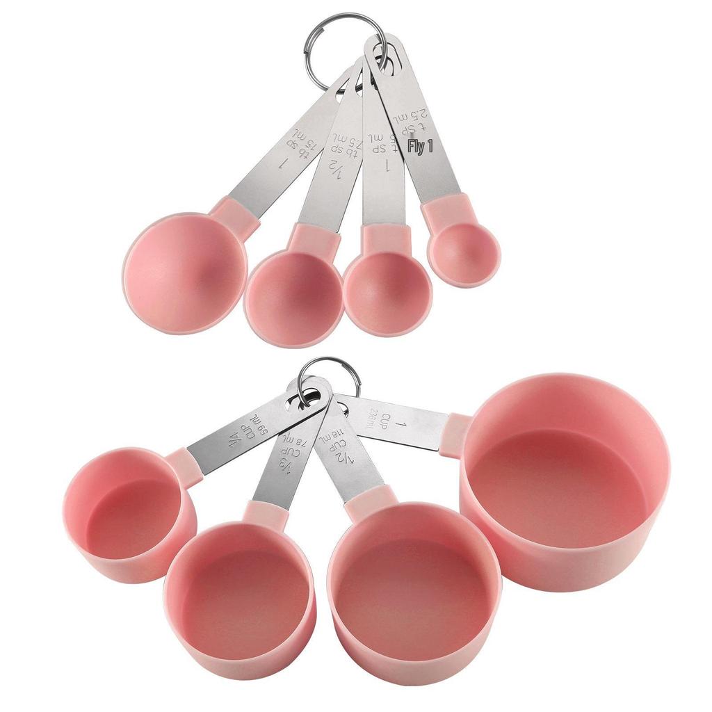 Stainless Steel Handle 8-Piece Measuring Cup & Spoon Set with Food-Grade Plastic Scaled Cups