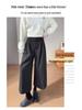 Women's Gray Wool High-Waist Wide-Leg Cropped Pants - Loose Fit, Slimming, Pear Shape, Casual Wear for Spring and Autumn