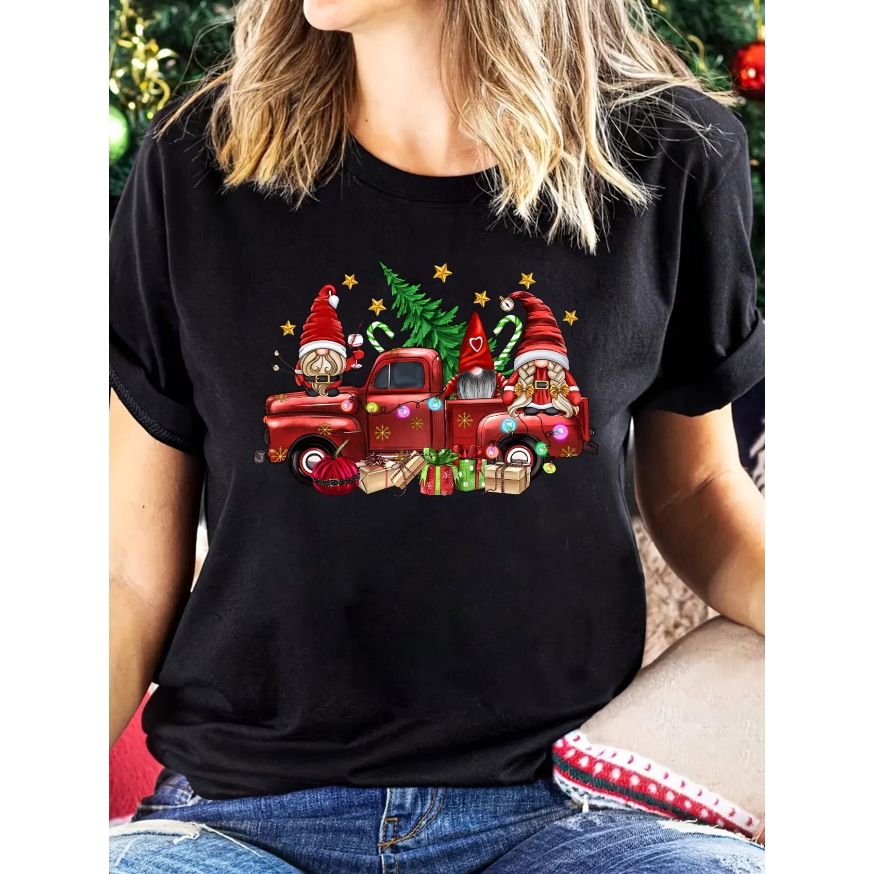 

Рождественская футболка с принтом красного грузовика | Повседневная футболка с коротким рукавом и круглым вырезом для лета и весны S чёрный