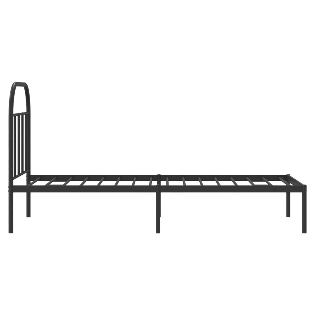 Metal Bed Frame with Headboard Black 75x190 Cm