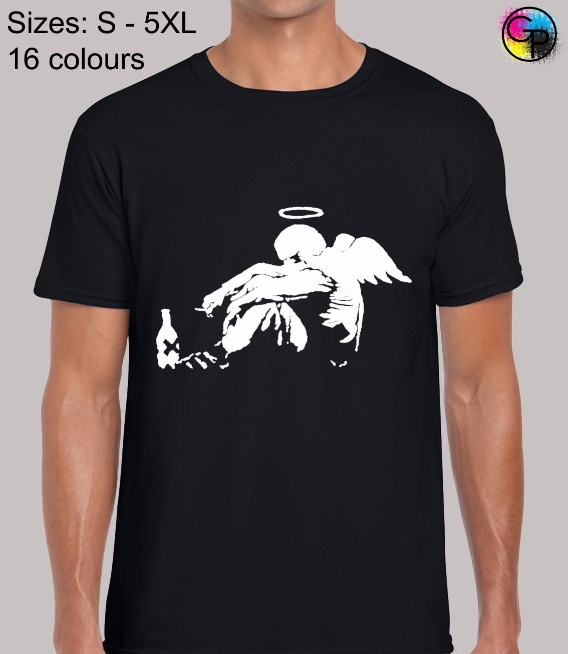 Banksy Drunken Angel Street Artist Graffiti Art Regular Fit T-Shirt Mens Womens Tees Top for Men S