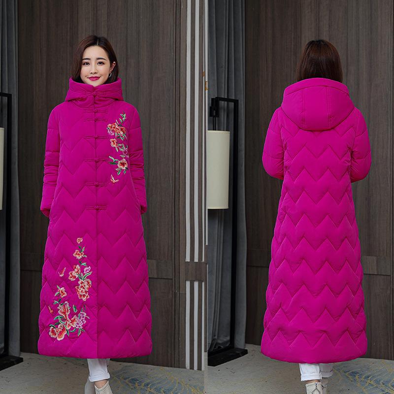 Cotton Woman 2025 New Korean Winter Mid-Length Thickened Ethnic Style Down Padded Jacket Over the Knee Padded Jacket