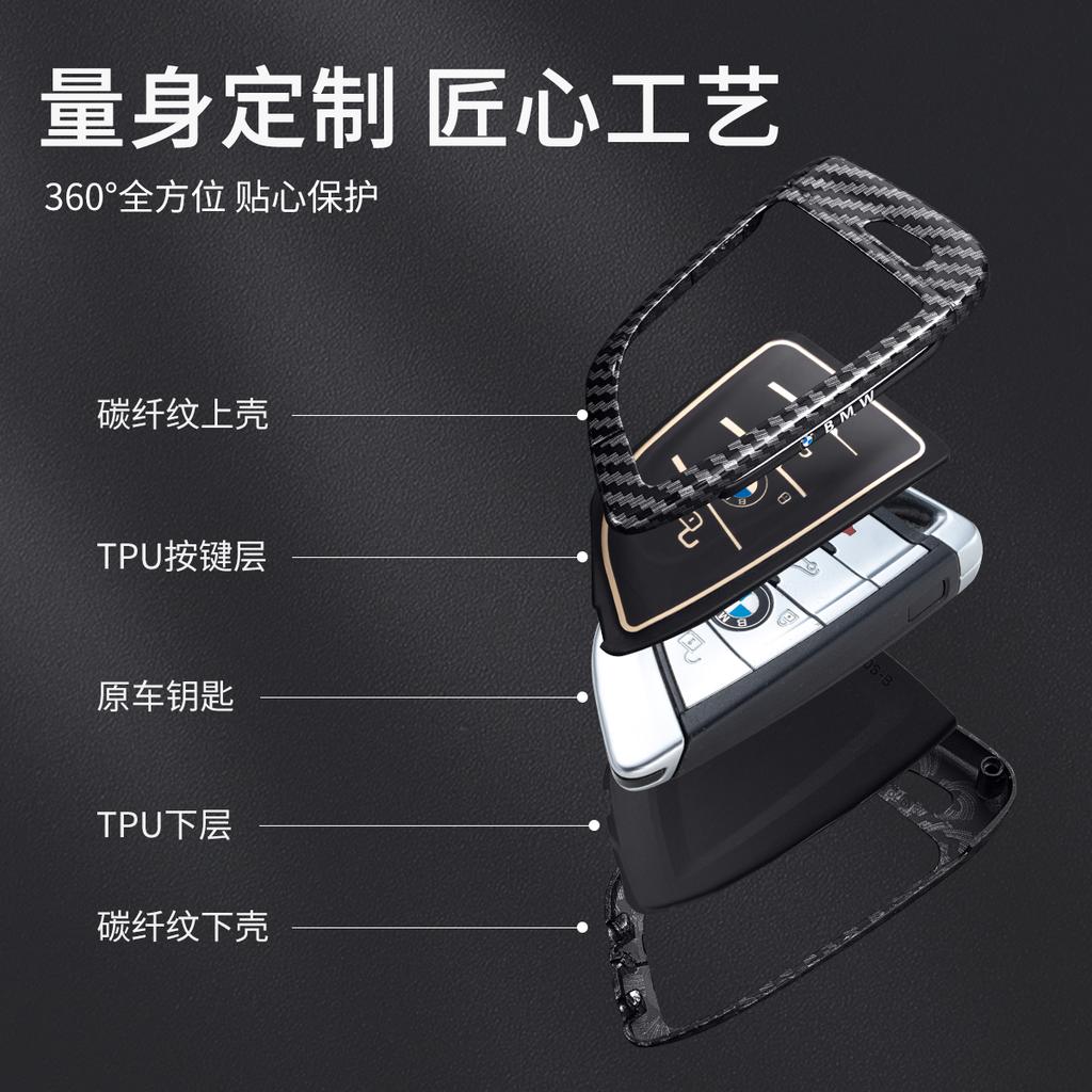 Car Key Case Cover Shell For BMW F20 G20 G30 X1 X3 X4 X5 G05 X6 X7 G11 F15 F16 G01 G02 F48 Fashion Carbon Fiber Metal Protecto FF2