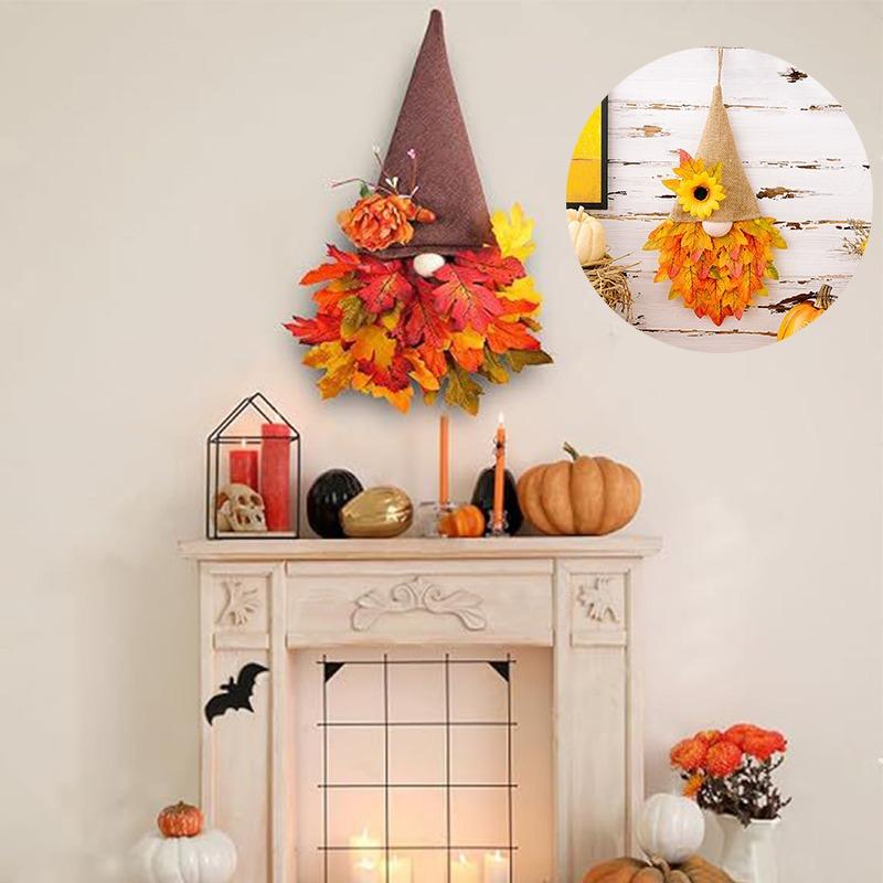 Fall Wreaths for Front Door Gnome Maples Leaf Wreath Thanksgiving Decoration