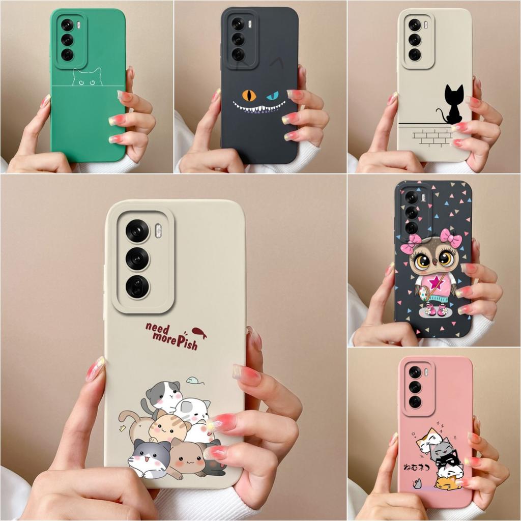 Silikonový kryt pro Oppo Realme C63 C61 Narzo N63 Reno12 Pro F 5G s kresleným vzorem kočky a sovy, odolný proti pádu, měkký silikonový chránič obrazovky pro telefon, pouzdro pro OPPO