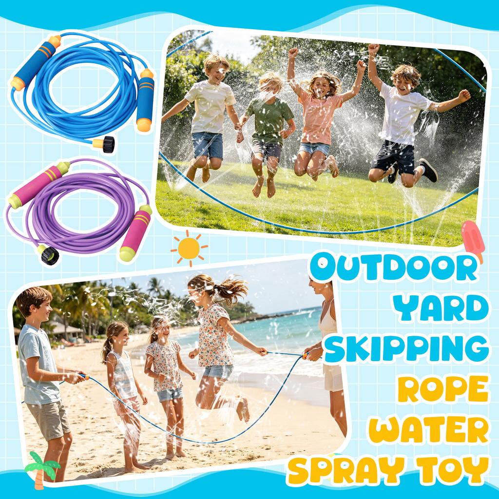 2-in-1 Water Sprinkler Outdoor Yard Toy For Kids, Rope Toys 12 Spray Holes, Outside Sprinkler Rope Team Game For Backyard, Beach & Summer Party Fun