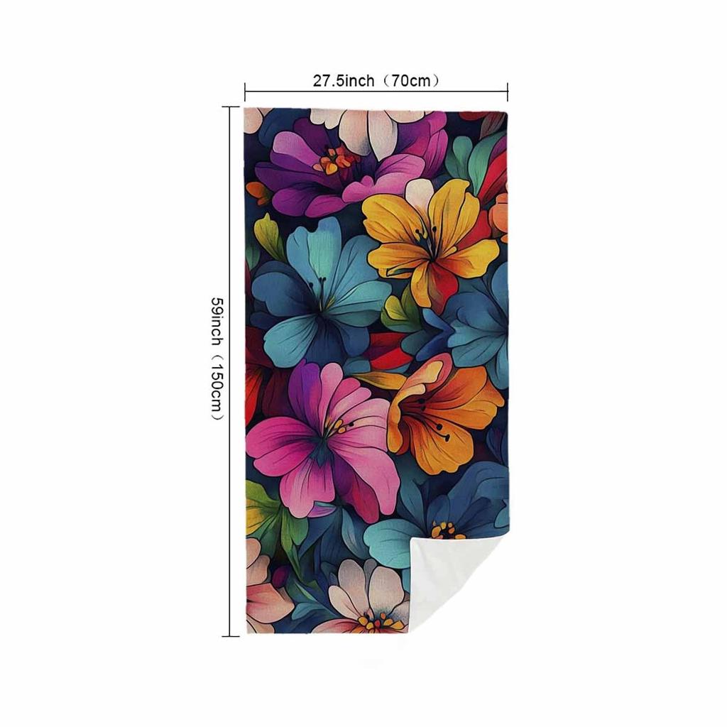 1pc Floral Collection Oversized Soft Printed Beach Towel - Vibrant Cartoon-Style Floral Pattern, Lightweight Super Fine Fiber