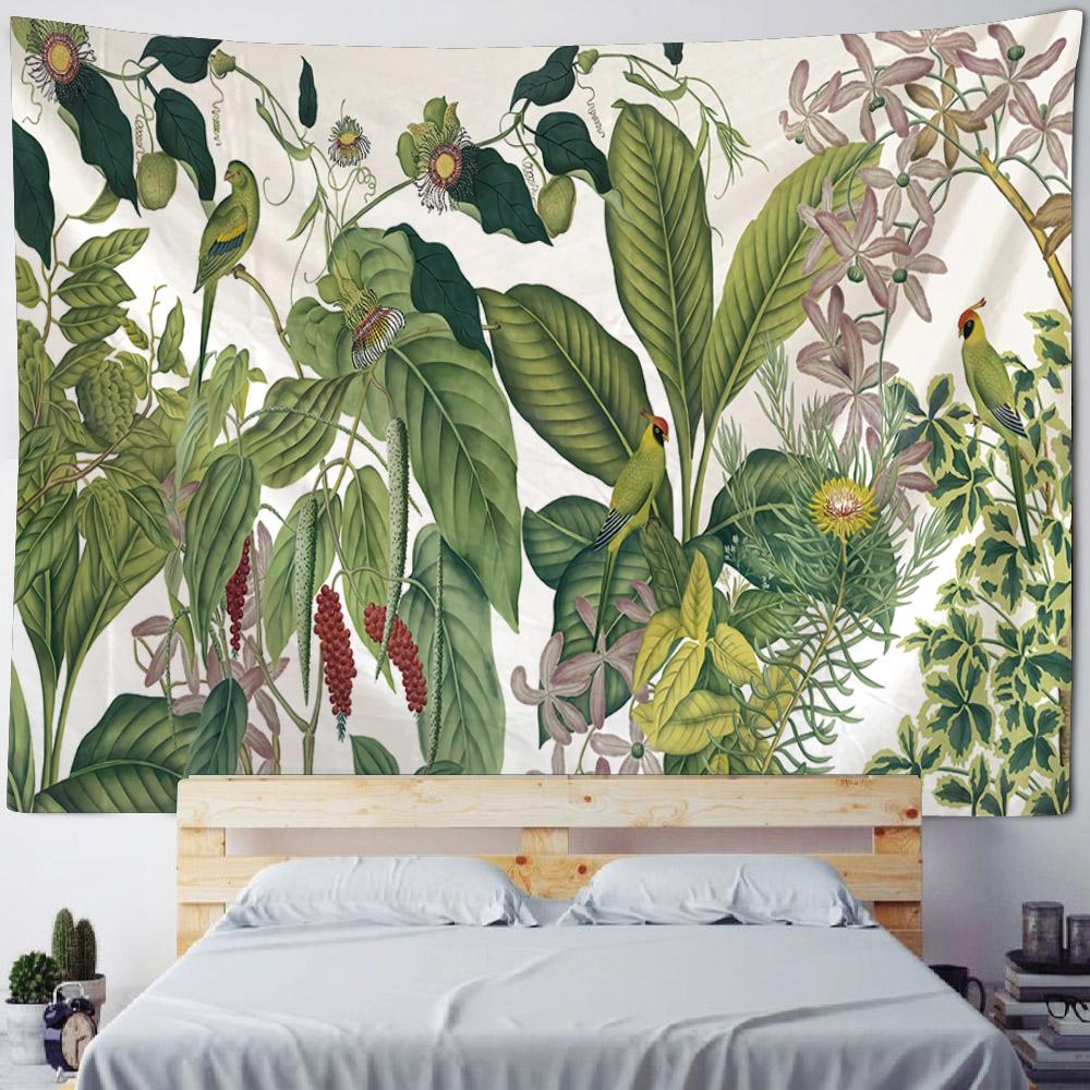 Tropical Plant Art Tapestry, Bedroom Wall Decoration, Living Room, Dormitory Wall Hanging, Bohemian Room Aesthetic Tapestry