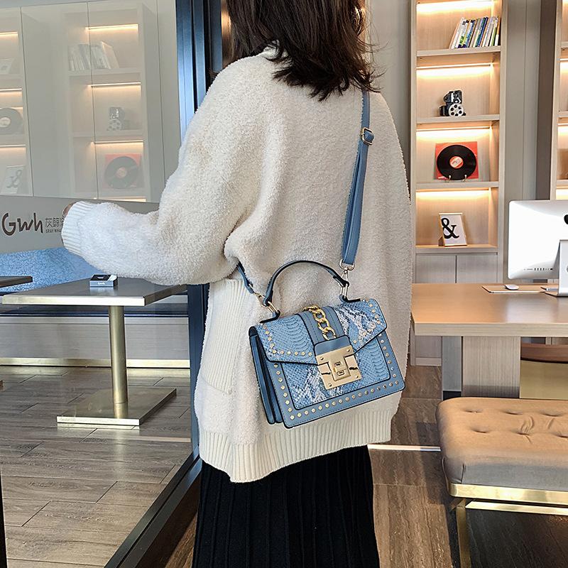 Bag bag women's bag 2025 tide Korean version fashion snake pattern personalized rivets tide versatile single shoulder crossbody small square bag pu