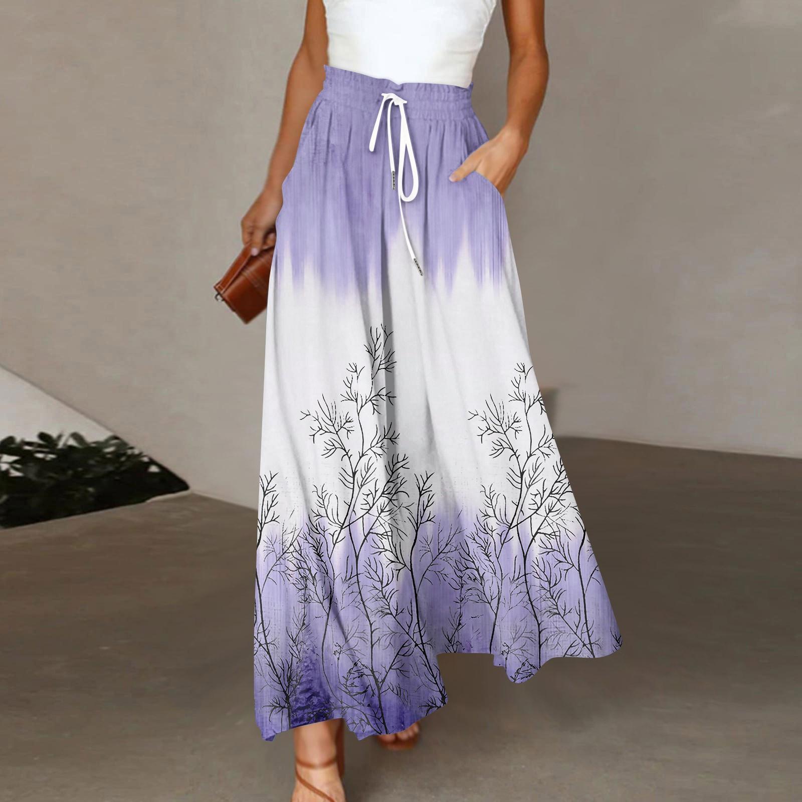 

Женские брюки в стиле бохо с эластичным принтом и высокой талией, повседневные широкие брюки, длинные брюки с карманом S фиолетовый