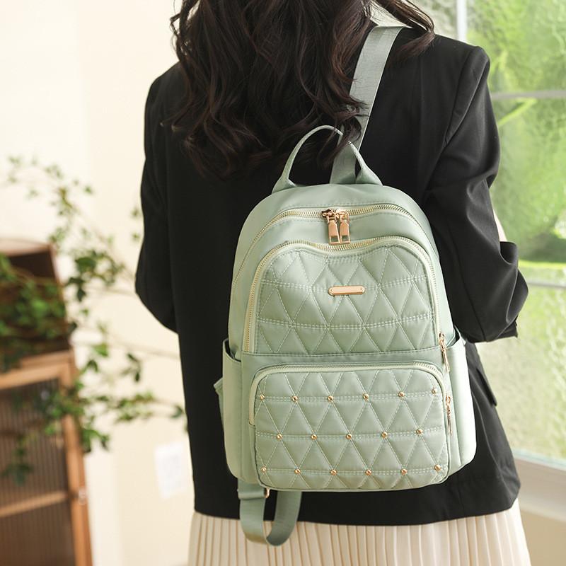 

IELGY backpack, Korean version trendy schoolbag casual college student Oxford cloth canvas backpack зелёный