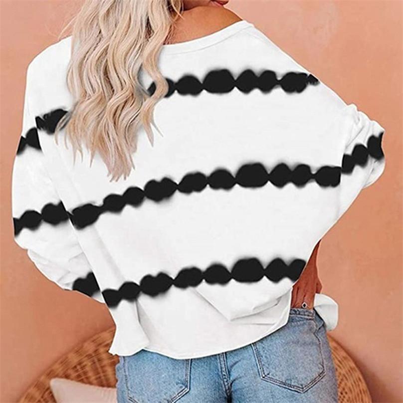 High Quality Women's Simple and Generous Tie-dye Striped Print Top Ladies Loose Long-sleeved Round Neck T-shirt