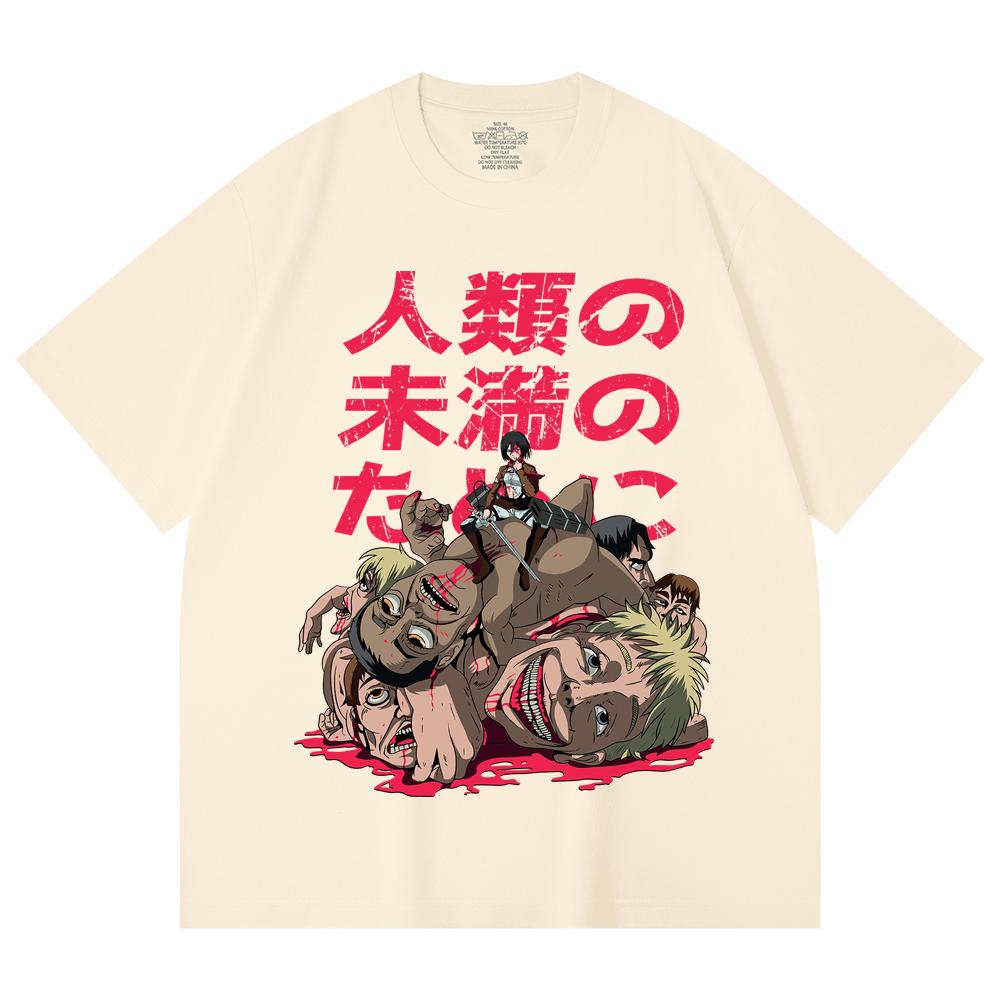 

230 Gsm 100% Cotton Attack on Titan V5 Mikasa Print Unisex Heavy Cotton T Shirt XS абрикосовый