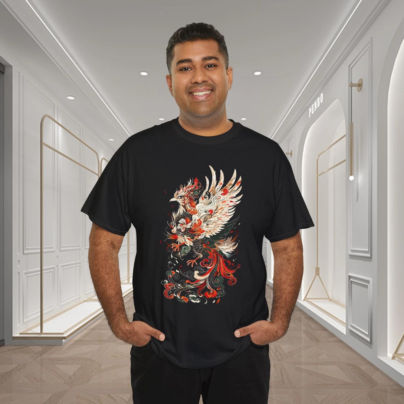 Ornate Phoenix Flame Bird Streetwear Graphic T-Shirt M