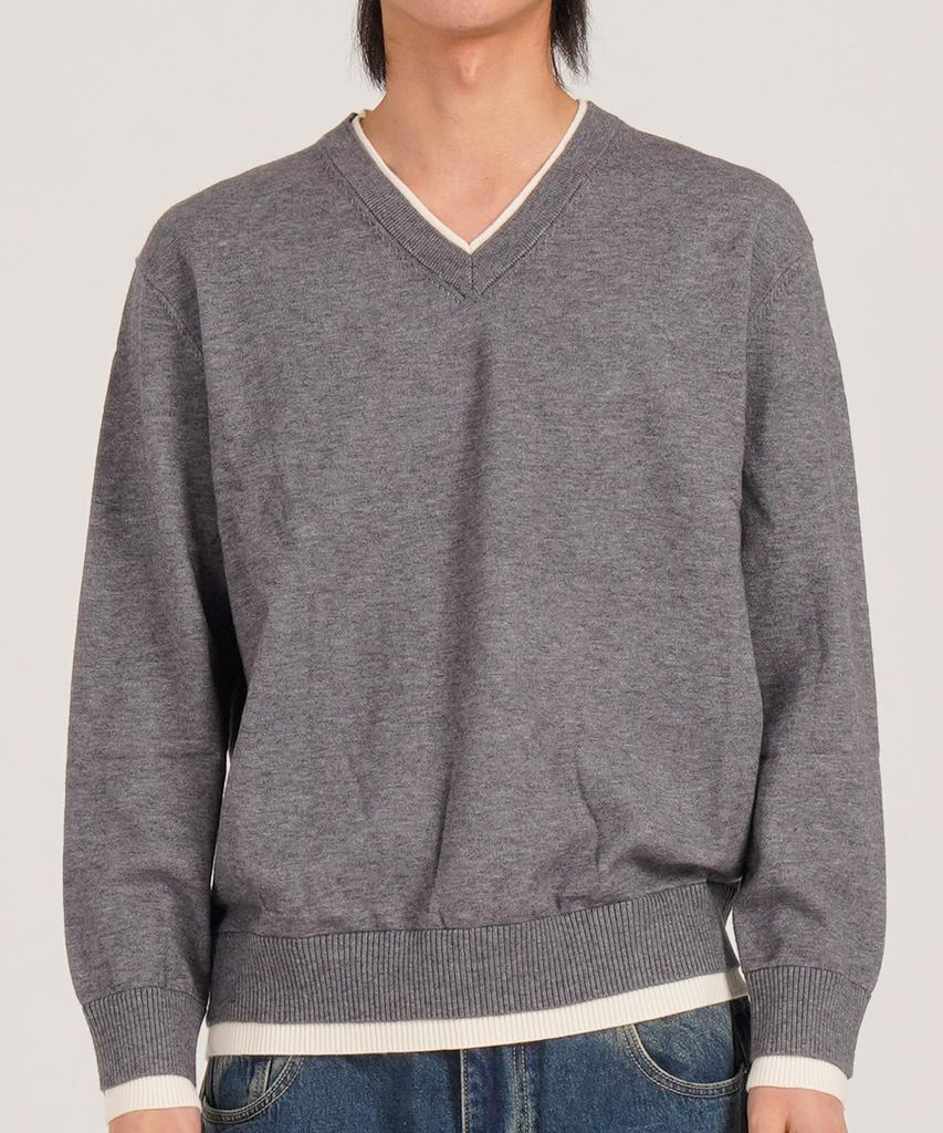 Beoteunseoul Wool Blend Layered V-Neck Knit (Gray)