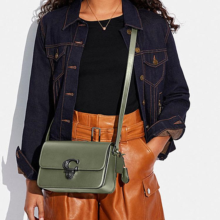 New COACH Studio Leather Small Square Bag, Camera Bag, Crossbody Bag Medium Size Women's Army Green C6641-V5ARY