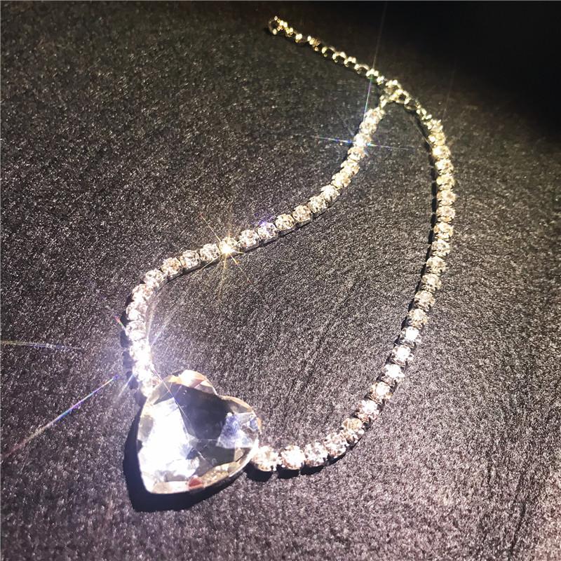 Shine Big Heart Crystal Choker Necklaces for Women Geometric Rhinestones Necklaces Statement Zircon Party Gifts