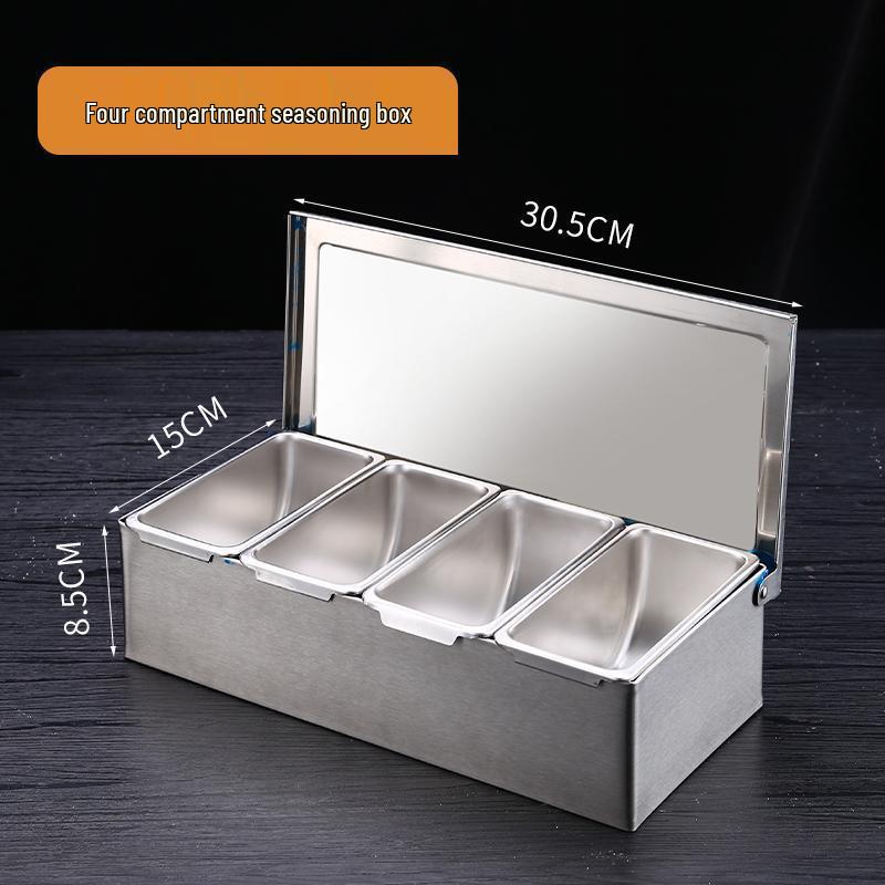 Stainless Steel Spice & Seasoning Box with Lid for Kitchen or Restaurant Use
