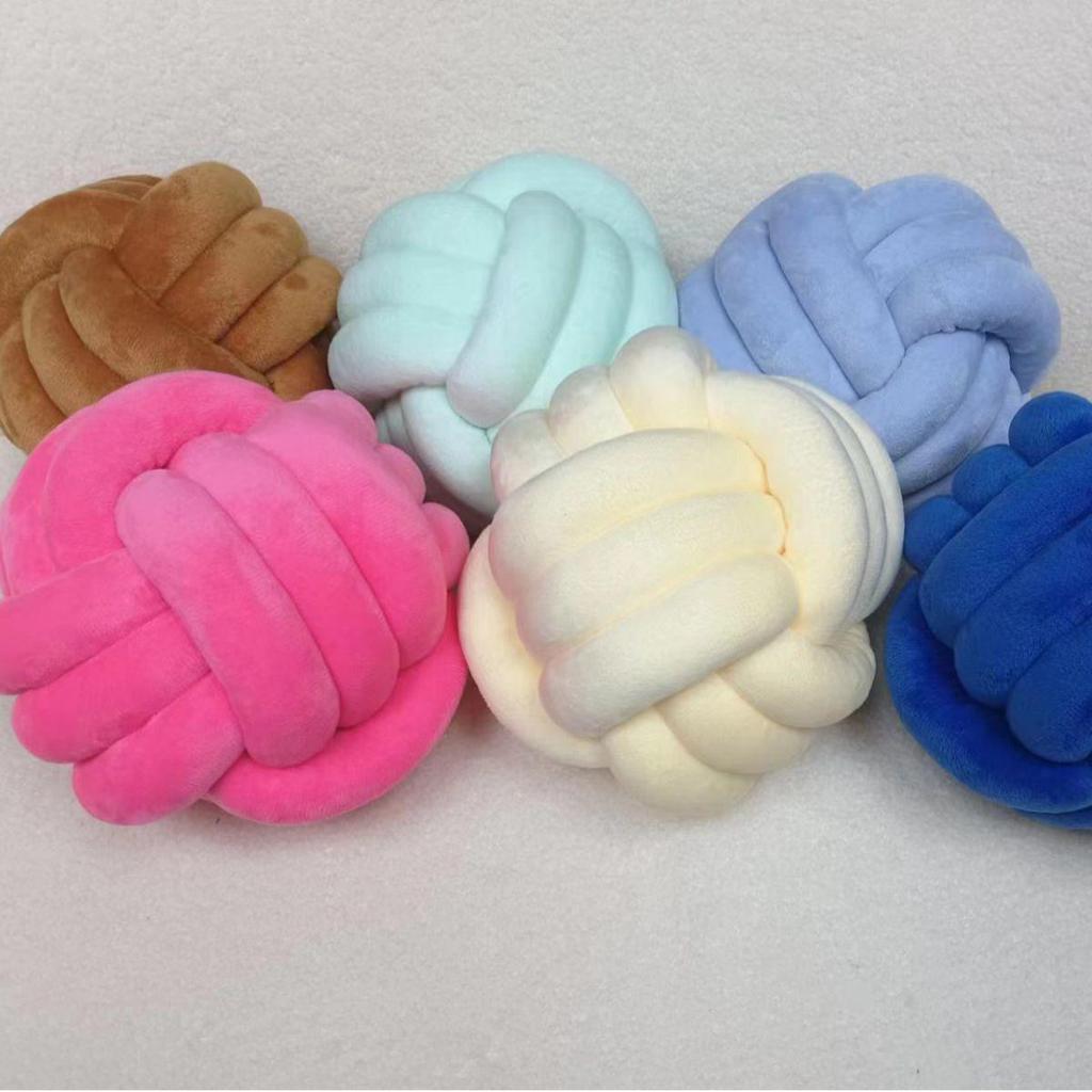Nordic Hand-Woven Velvet Knot Pillow - Three-Strand Rope Ball Design