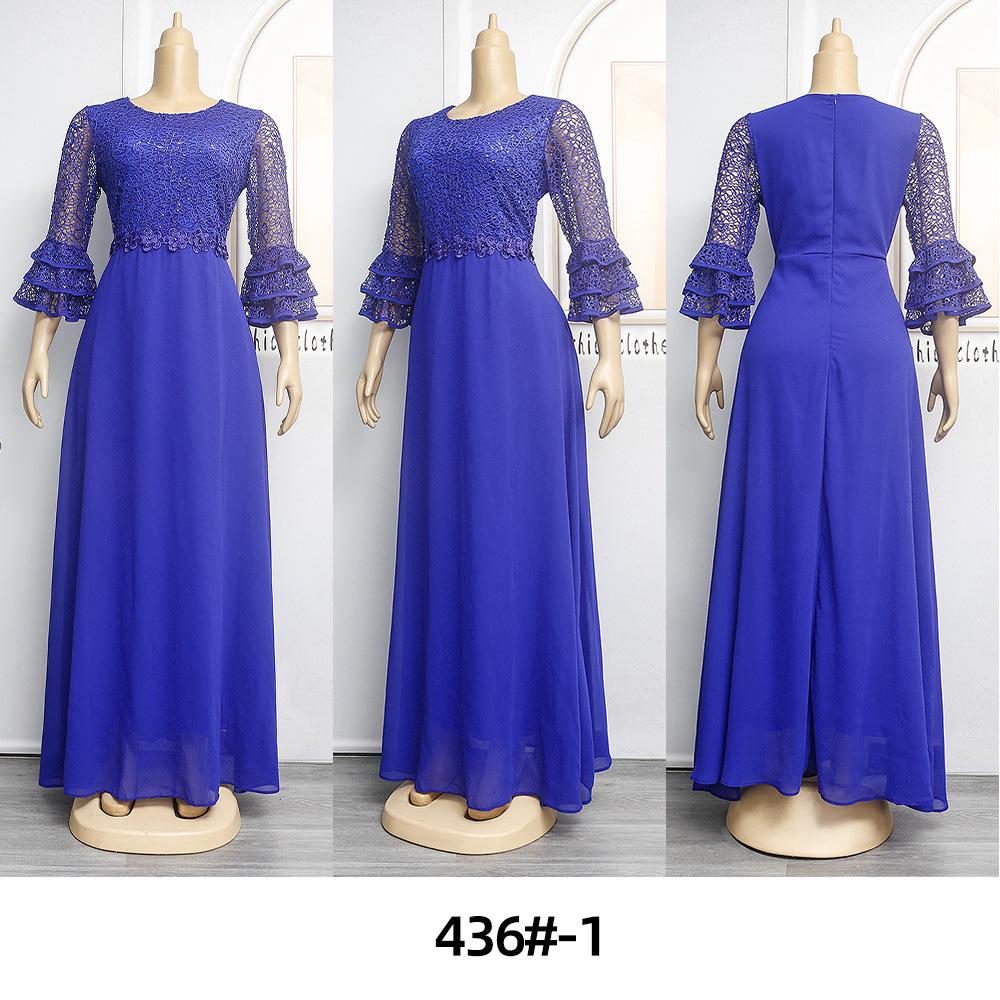 2023 Elegant Lace Chiffon Dress for African European Plus Size Women