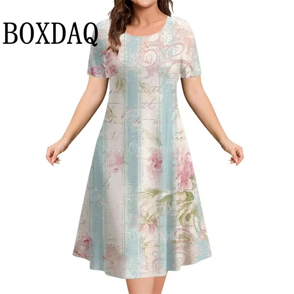 Casual Short Sleeve Woman Dress Elegant Summer Fashion Casual Loose Flowers 3D Print Dresses For Women 2025 Female Clothing
