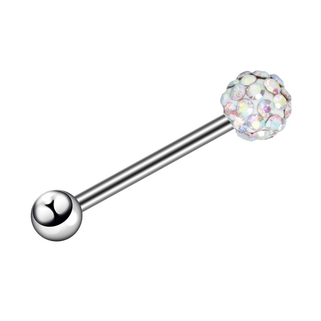 New Stainless Steel Tongue Barbell with Colored Diamond Ball Jewelry