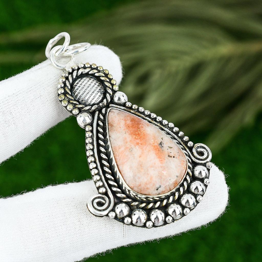 Pear Natural Sunstone 925 Silver Engagement Sacral Chakra Wedding Sister Pendant