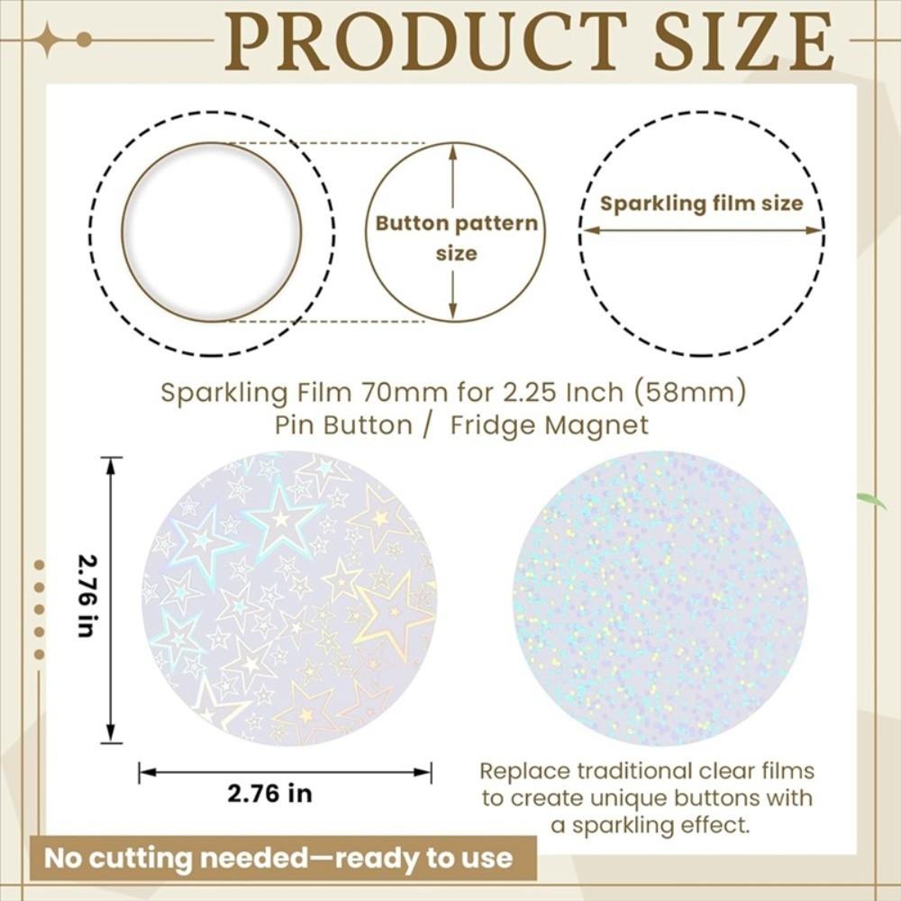 100 Pièces Couvertures de Badges Rondes Film Laser Motif Étoile PVC Transparent Film pour Badges Multiples Styles Fabrication DIY