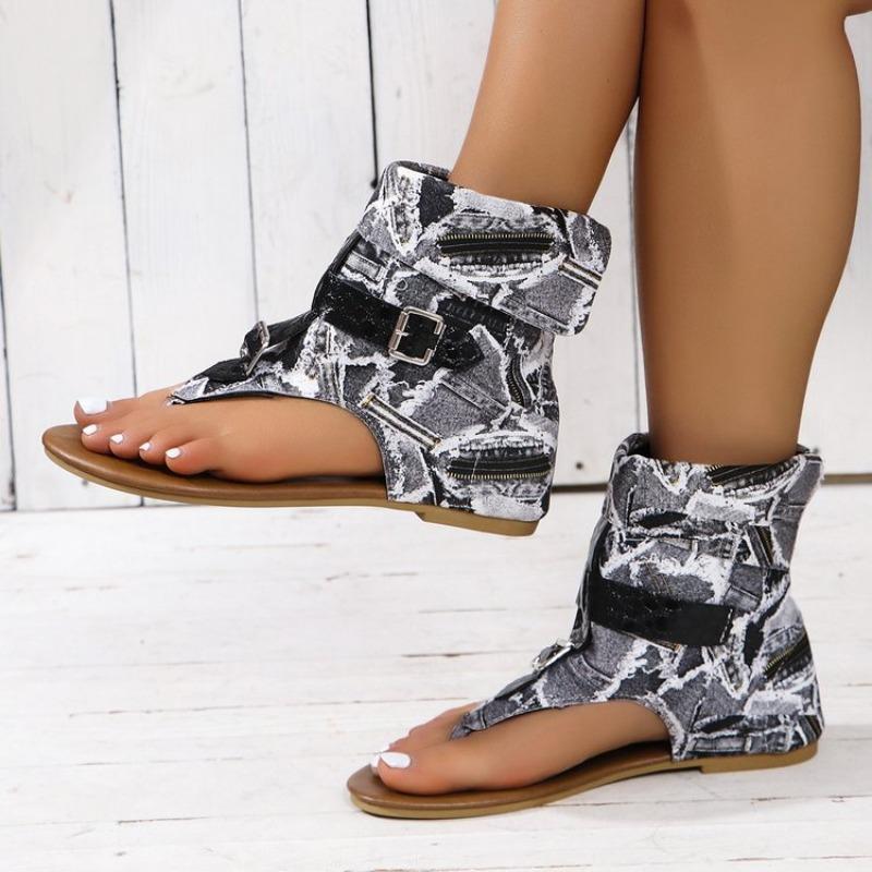 Fashion 2025 New Ladies Clip Toe Flat Roman Comfortable Sandals Belt Large Size High Top Cool Sandals Wedge Slip On Sandals for Women