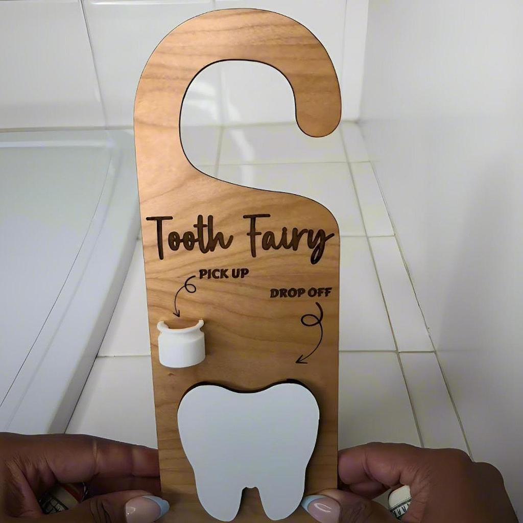Wooden Tooth Door Hanger Decorative Sign Nursery Encourage Gift Pick up Box Holder for
