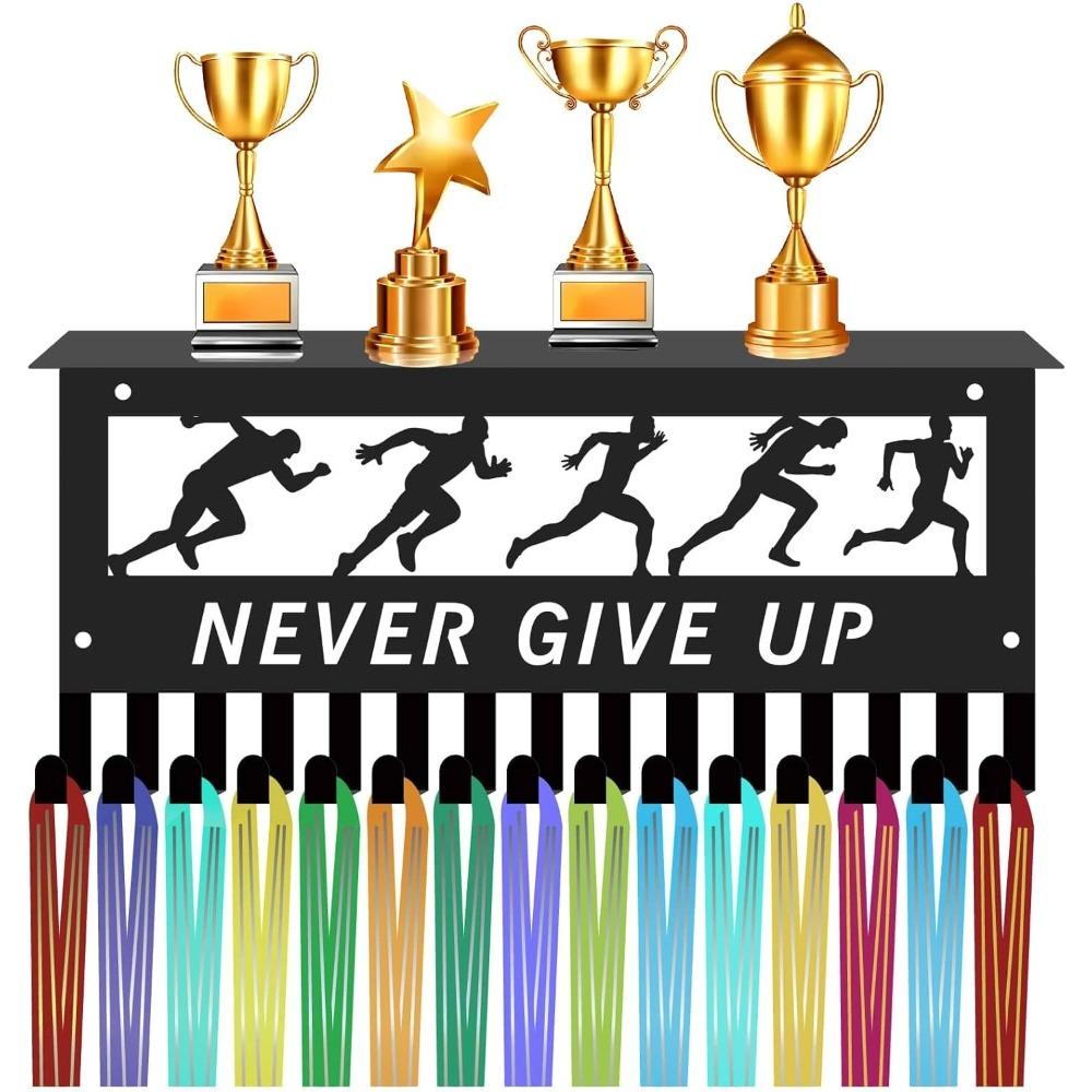 Swimming Medal Hanger Display with Shelf, Trophy Medal Holder Rack Iron Wall Mount Decor Metal Organizer for Hanging Medals Swimmer 11.8 X 5.1 Inch