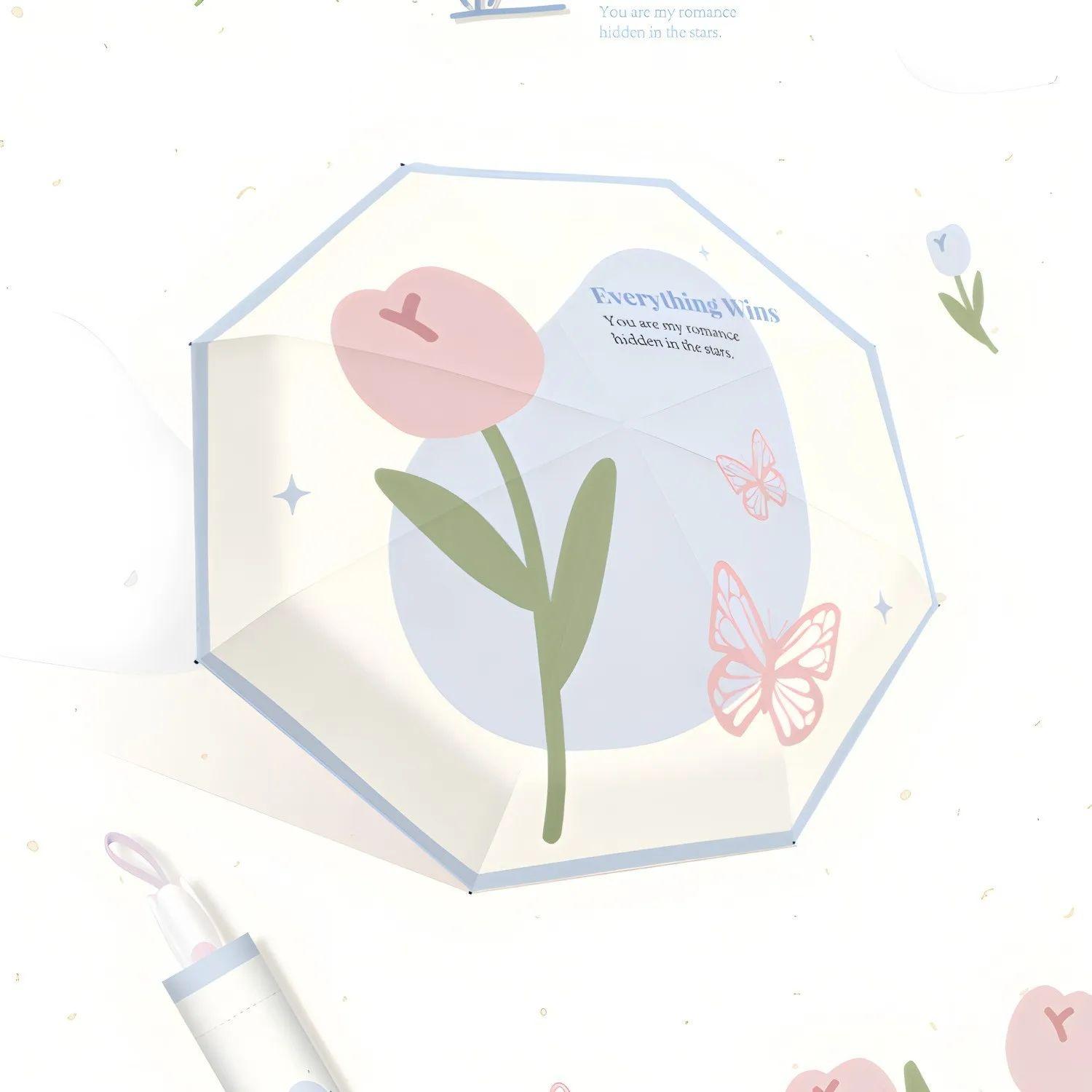 

8-Bone Three-Fold Automatic Umbrella Tulip Flower Color Sunshine Dual-Purpose Umbrella Sunshade Vinyl Sun Umbrella Small Fresh F Iron&8K