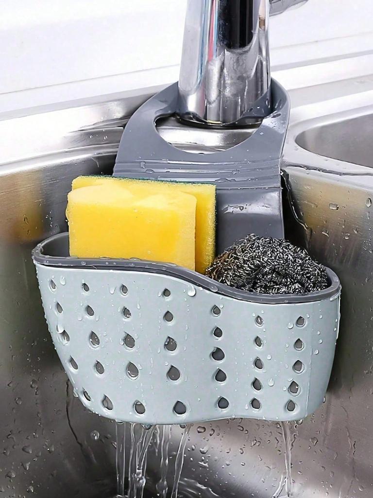 1pc Sink Hanging Drain Basket With Storage Box, Adjustable Strap, Can Be Used As Sponge Holder, Faucet Basket Or Kitchen Storage Bag