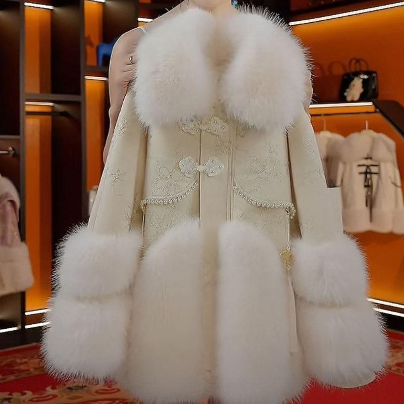 

Зимняя шуба из лисьего меха, вышитая овчина, модная, утолщенная женская верхняя одежда, теплая куртка с подкладкой XXL