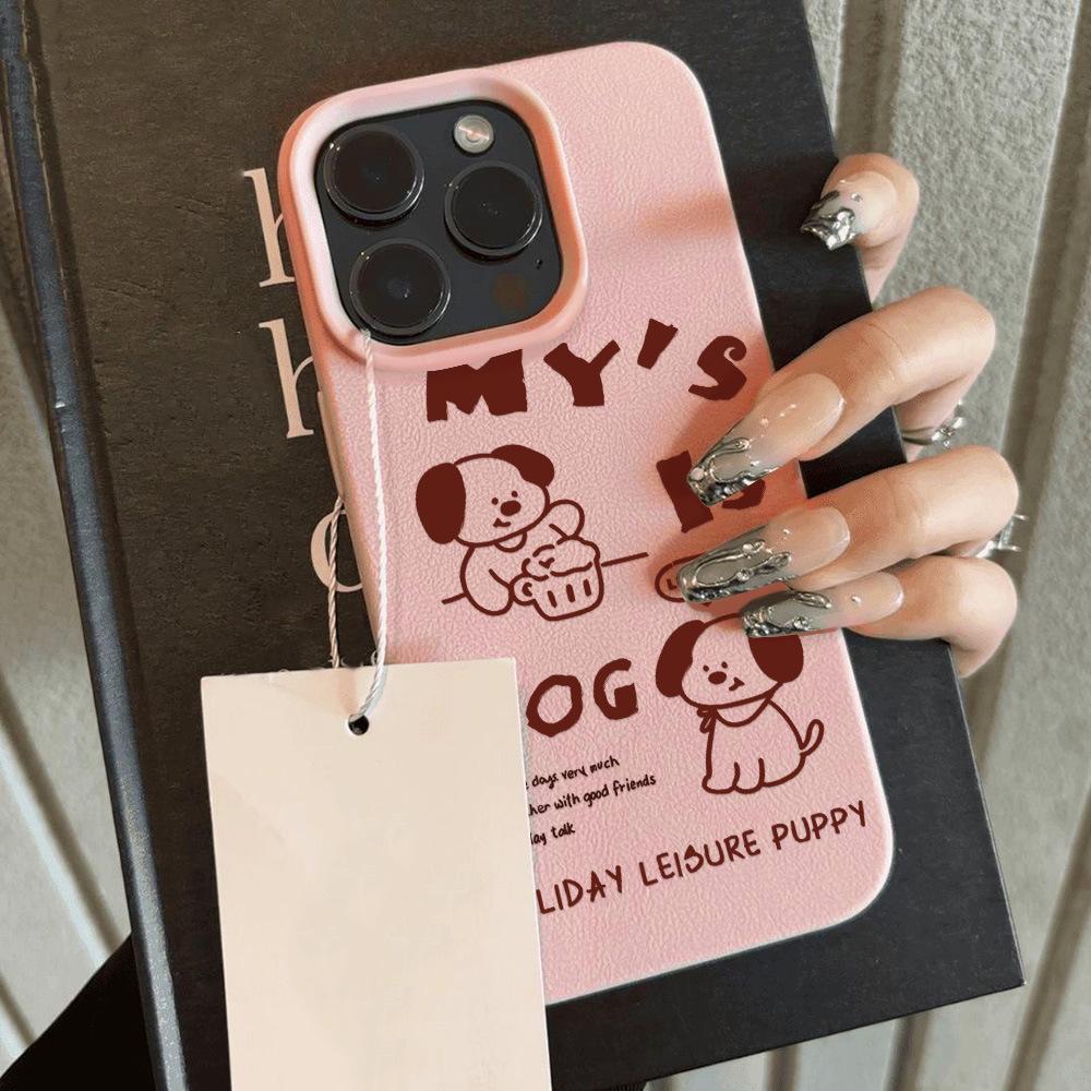Cute Cartoon Puppy for iPhone17 Pro Max Leather Pattern Mobile Phone Case 17 All-inclusive 15 Large Holes 16 Soft Case