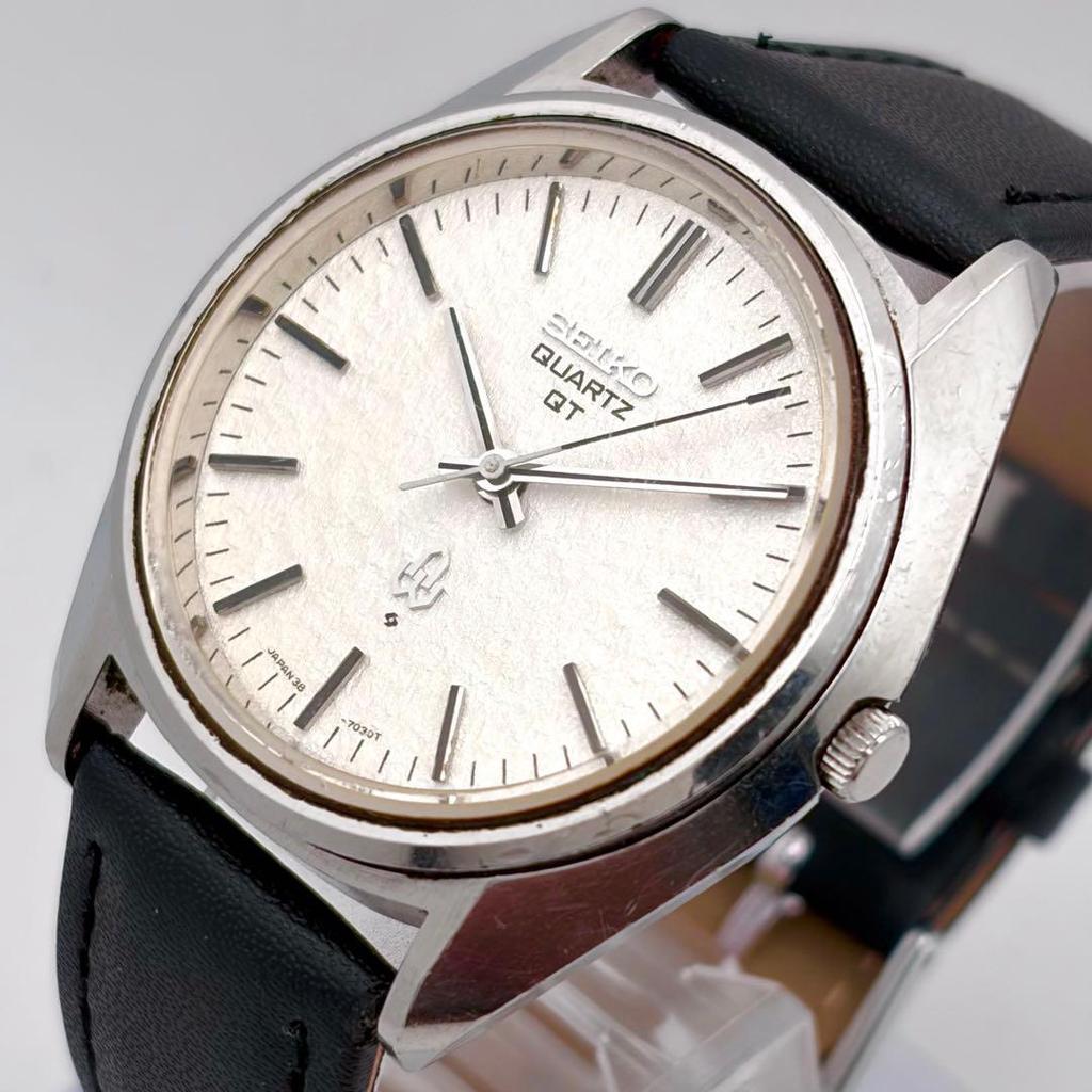 Rare Working SEIKO QT Snow White Dial Snowflake Guilloche Men's Vintage 38-7030