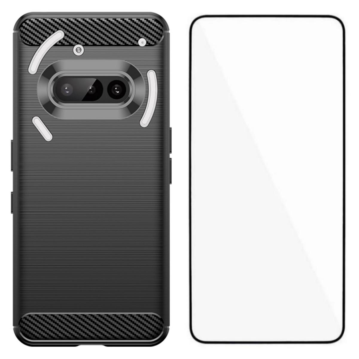 

For Nothing Phone (3a) Case with Tempered Glass WANLONFENG LS Series Brushed Texture TPU Phone Cover Black