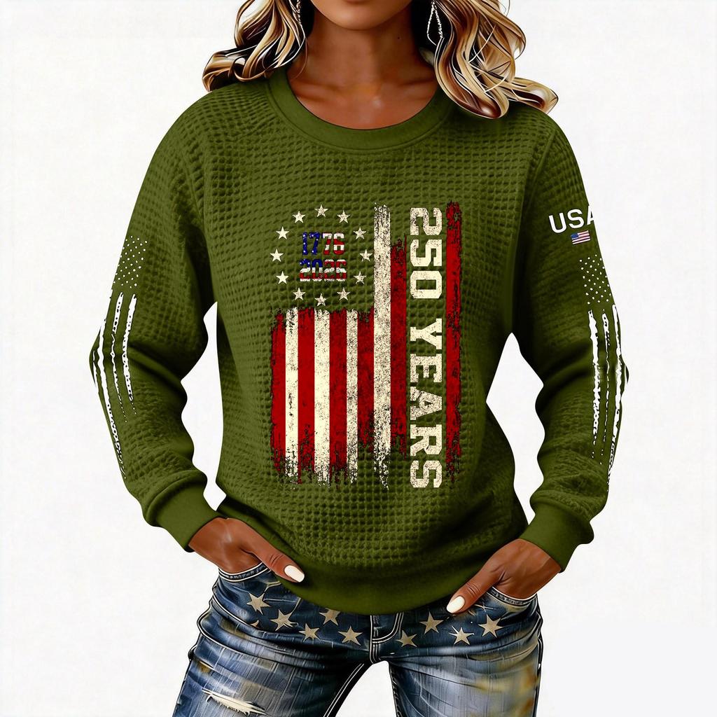 Women's Fashionable Lightweight Long-Sleeved Pullover Sweatshirt With Printed Round Neck