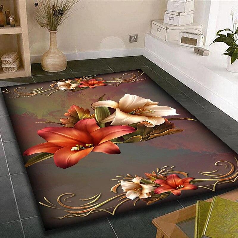 Fashion Modern Area Rugs Gold Rose Pattern Room Bedroom Floor Mat Carpet Rugs and Carpets for Home Living Room
