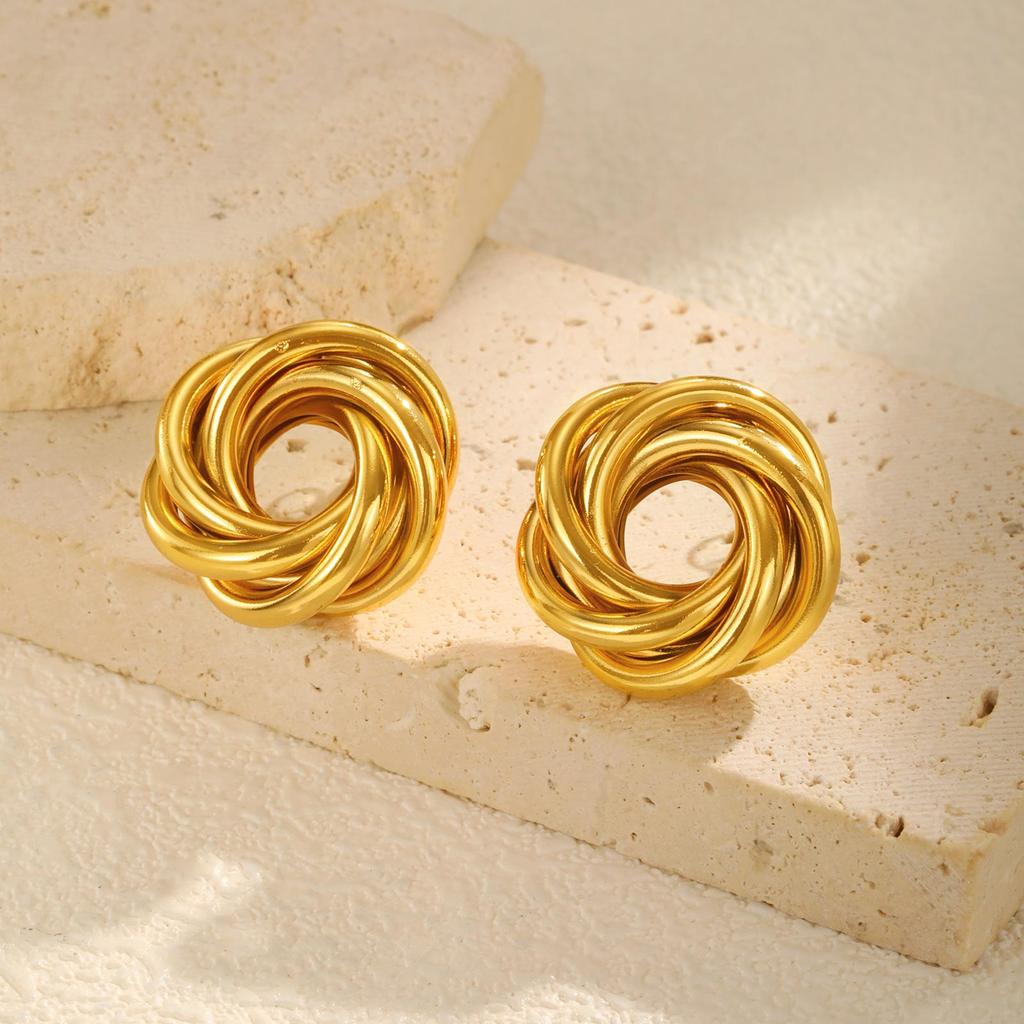 Geometric Irregular Twist Texture Earrings for Women, Gold Color Chunky Stud Earrings, Vintage Jewelry Gift