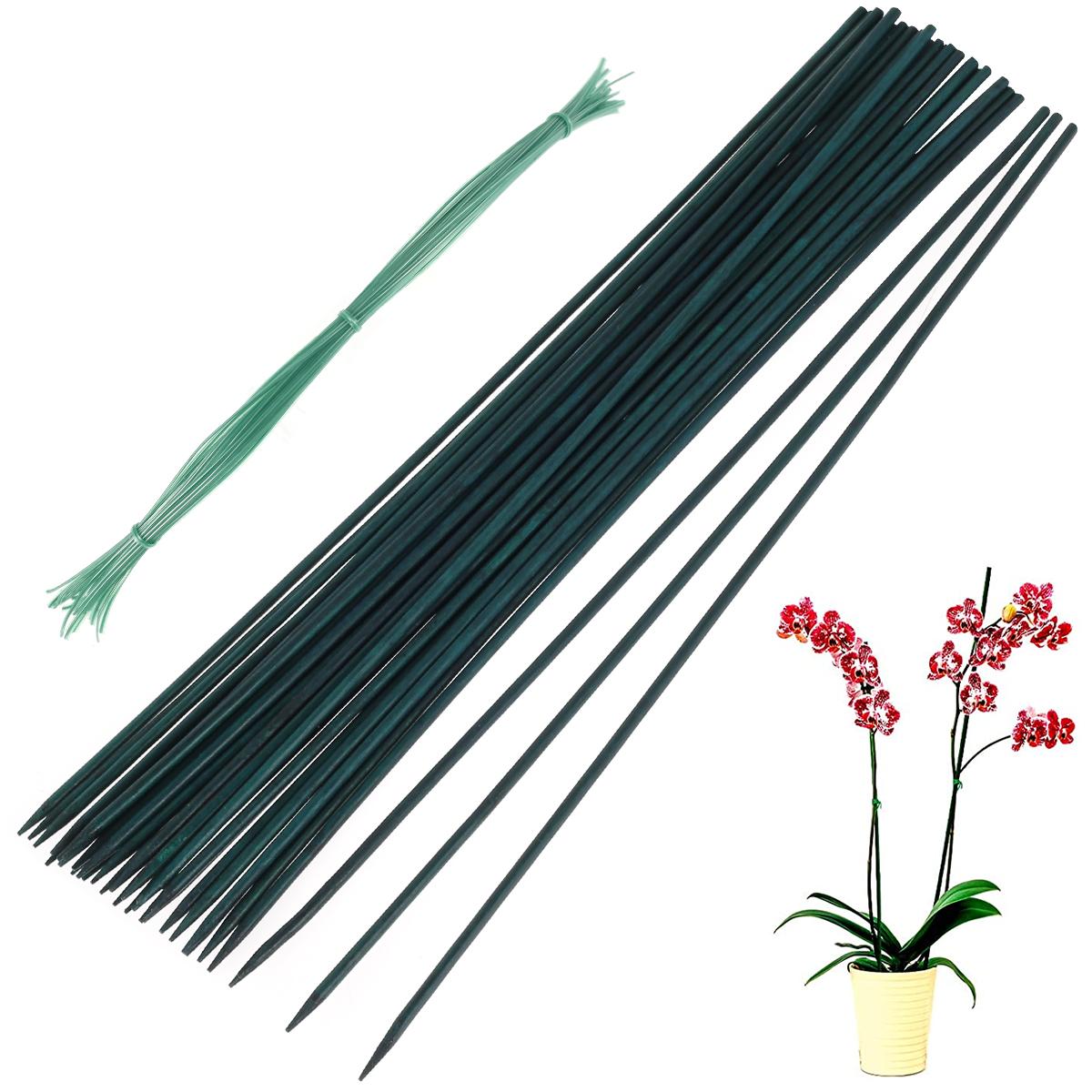 

30 шт. Колышки для поддержки растений, бамбуковые опоры для цветов, многоцелевые зеленые садовые бамбуковые палочки с фиксаторами для растений для садовых растений