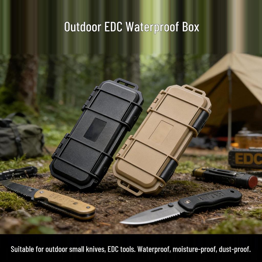 Outdoor Waterproof Shockproof Knife Storage Box for Folding or Straight Knives, EDC Tools, Earphones, and Cables.