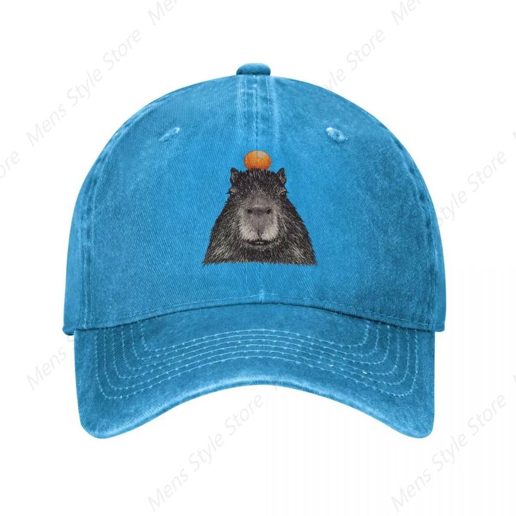 Capybaras Orange Capy Yuzu Unisex Baseball Caps Distressed Denim Caps Hat Vintage Outdoor Activities Adjustable Fit Sun Cap