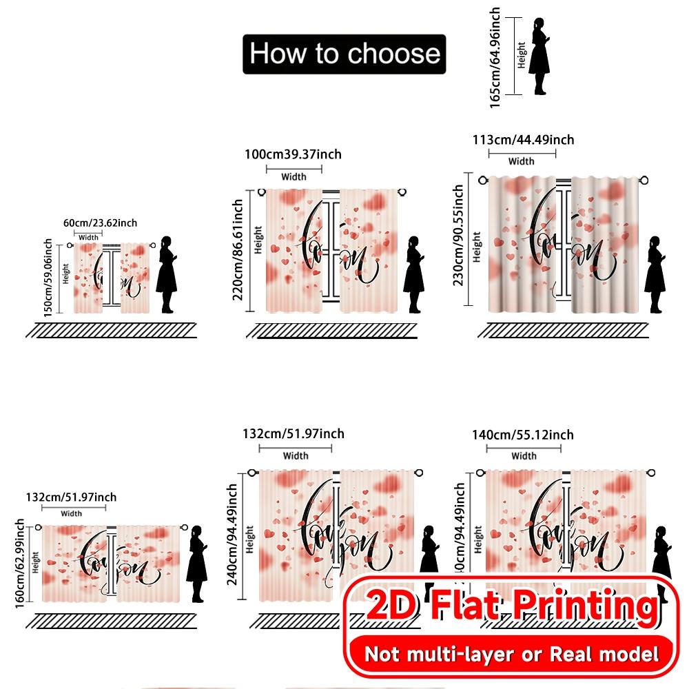 2pcs, 2D FLAT PRINTING Curtains (Without Rod) Love Petals Festival Creative Curtains Versatile Durable Polyester Curtains