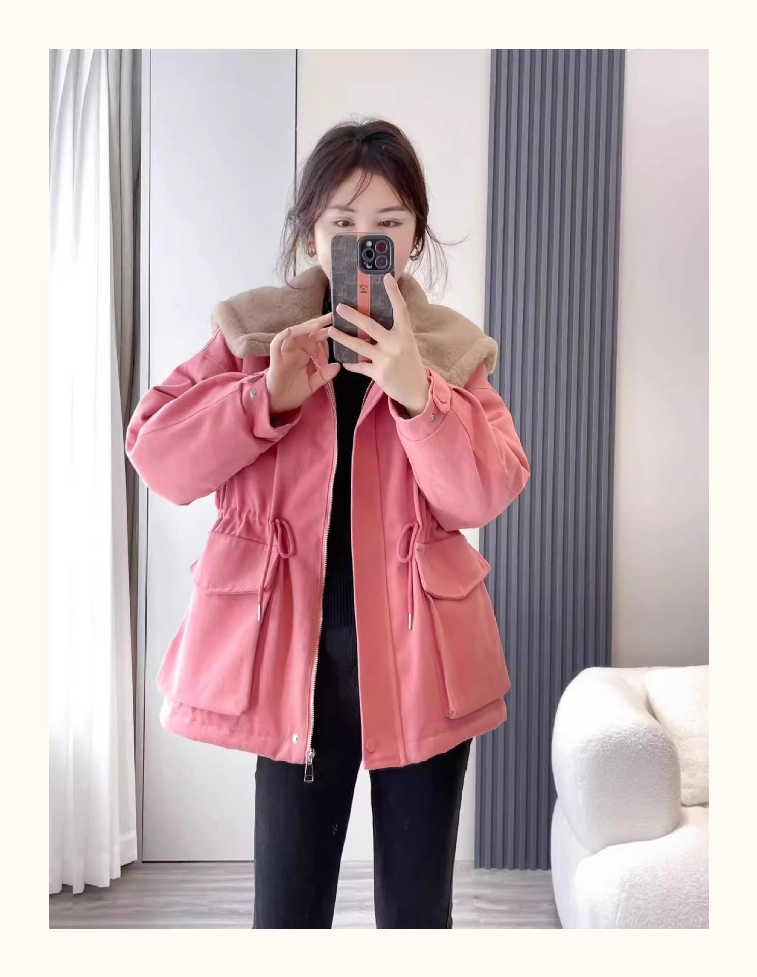 

Hooded tooling splicing jacket women s 2025 autumn and winter new fleece thickened loose and thin pie to overcome the tide XL рожевий червоний колір
