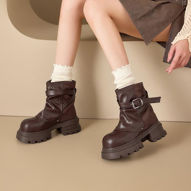 

Large tube circumference inner height increase stacking boots women s new pleated trousers knight boots brown platform short boots 34 коричневый